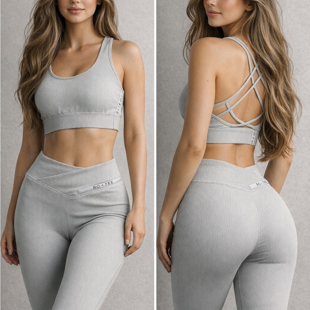 Bo+Tee Gray Ribbed Activewear Set
